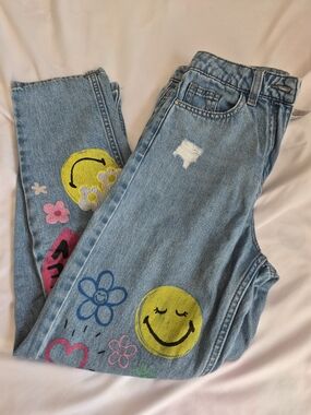 next Blue Denim Jeans with Smiley & Floral Prints